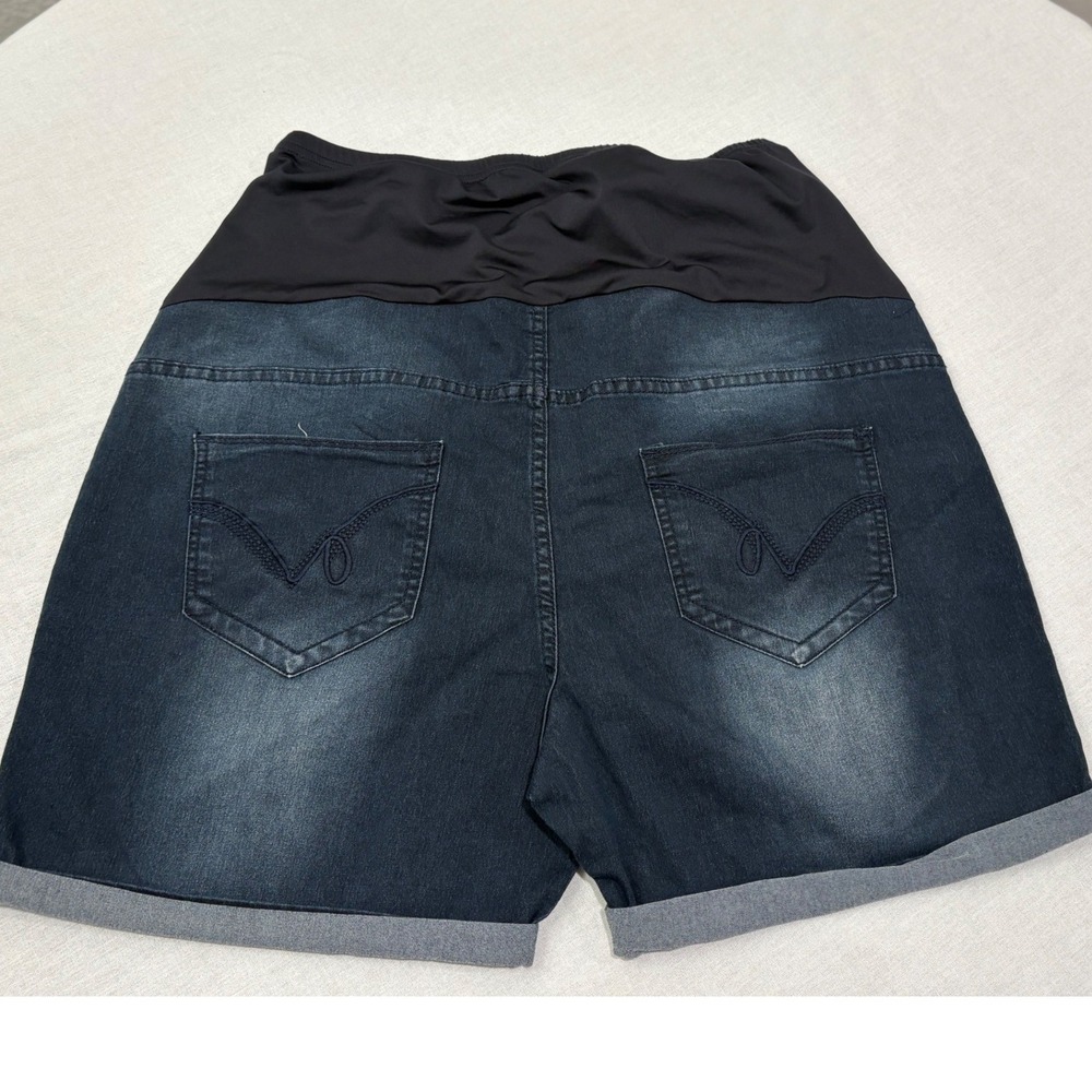Oh! Mamma Maternity Denim Shorts Dark Wash Cuffed Waist Panel XL - Picture 2 of 4